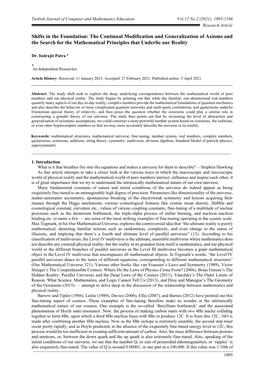 Shifts in the Foundation: the Continual Modification and Generalization of Axioms and the Search for the Mathematical Principles That Underlie Our Reality