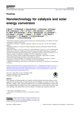 Nanotechnology for Catalysis and Solar Energy Conversion