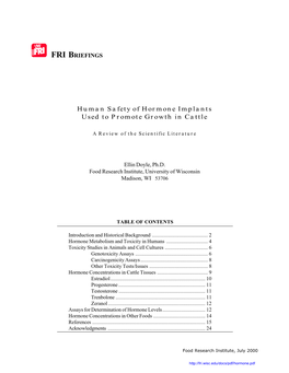 Human Safety of Hormone Implants Used to Promote Growth in Cattle