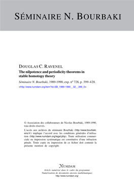 The Nilpotence and Periodicity Theorems in Stable Homotopy Theory Séminaire N