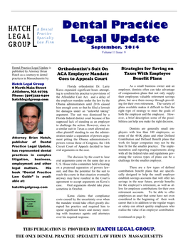 Dental Practice Legal Update September, 2014 Volume 11 Issue 9