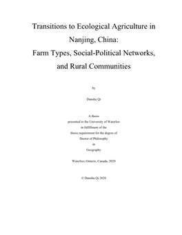 Transitions to Ecological Agriculture in Nanjing, China: Farm Types, Social-Political Networks, and Rural Communities