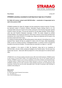 STRABAG Subsidiary Mandated to Build Opernturm High-Rise in Frankfurt