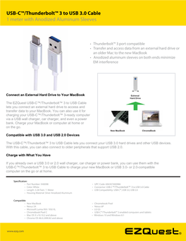 USB-C™/Thunderbolt™ 3 to USB 3.0 Cable 1 Meter with Anodized Aluminum Sleeves