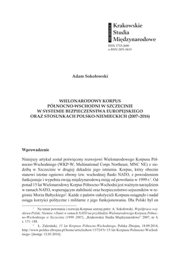 Wielonarodowy Korpus Północno-Wschodni W Szczecinie W Systemie Bezpieczeństwa Europejskiego Oraz Stosunkach Polsko-Niemieckich (2007–2016)