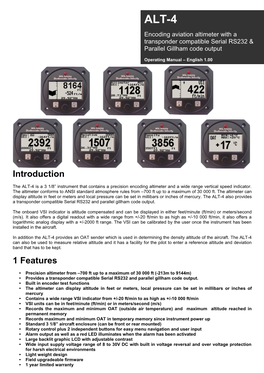 ALT-4 Encoding Aviation Altimeter with a Transponder Compatible Serial RS232 & Parallel Gillham Code Output