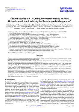 Distant Activity of 67P/Churyumov-Gerasimenko in 2014: Ground-Based Results During the Rosetta Pre-Landing Phase?