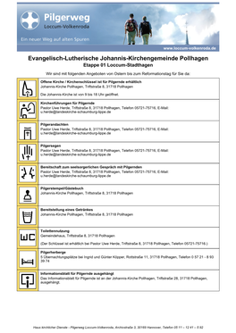 Evangelisch-Lutherische Johannis-Kirchengemeinde Pollhagen Etappe 01 Loccum-Stadthagen