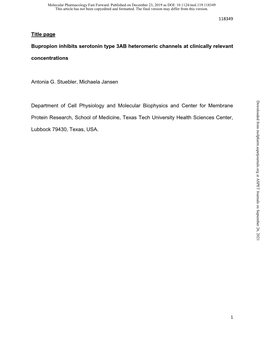 Bupropion Inhibits Serotonin Type 3AB Heteromeric Channels at Clinically Relevant Concentrations