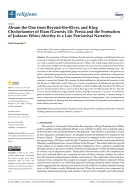 Abram the One from Beyond-The-River, and King Chedorlaomer of Elam (Genesis 14): Persia and the Formation of Judaean Ethnic Identity in a Late Patriarchal Narrative