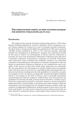 The Opencitations Corpus: an Open Citations Database for Scientific Publications (As of 2018) 1