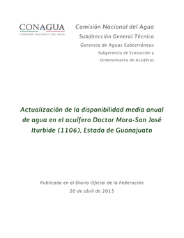 Determinación De La Disponibilidad De Agua En El Acuífero Doctor Mora–San José Iturbide (1106), Estado De Guanajuato