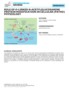Role of O-Linked N-Acetylglucosamine Protein Modification in Cellular (Patho) Physiology