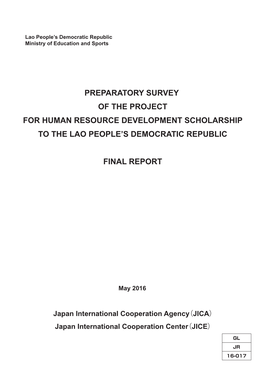 Preparatory Survey of the Project for Human Resource Development Scholarship to the Lao People’S Democratic Republic