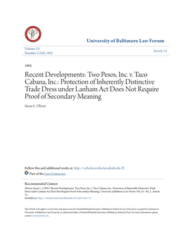 Protection of Inherently Distinctive Trade Dress Under Lanham Act Does Not Require Proof of Secondary Meaning Susan L