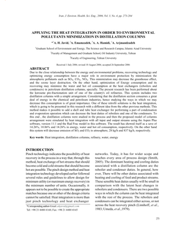 Applying the Heat Integration in Order to Environmental Pollutants Minimization in Distillation Columns