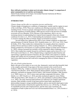 How Will Bark Contribute to Plant Survival Under Climate Change? a Comparison of Plant Communities in Wet and Dry Environments