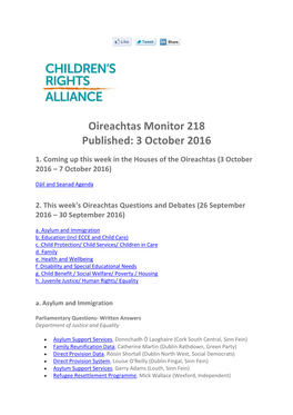 Oireachtas Monitor 218 Published: 3 October 2016