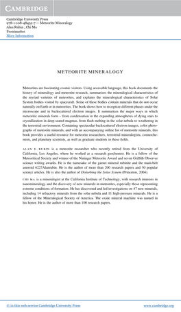 Meteorite Mineralogy Alan Rubin , Chi Ma Frontmatter More Information