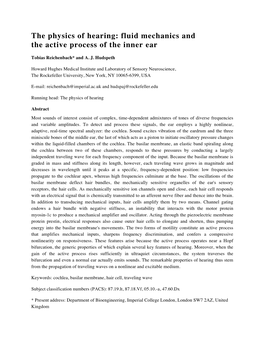 The Physics of Hearing: Fluid Mechanics and the Active Process of the Inner Ear