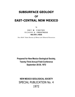 Subsurface Geology East-Central New Mexico