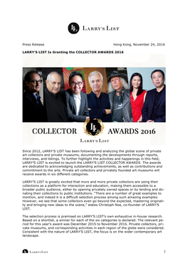 Press Release Collector Awards 2016 by LARRYS LIST