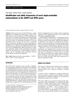 Identification and Allelic Frequencies of Novel Single-Nucleotide