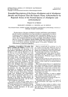 Emended Descriptions of the Genus Alcaligenes and of Alcaligenes