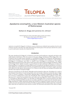 Apodasmia Ceramophila, a New Western Australian Species of Restionaceae