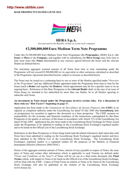 HERA S.P.A. €2,500,000,000 Euro Medium Term Note Programme