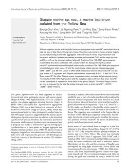 Stappia Marina Sp. Nov., a Marine Bacterium Isolated from the Yellow Sea