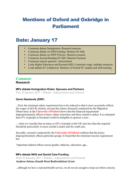 Mentions of Oxford and Oxbridge in Parliament Date: January 17