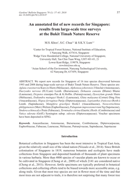 An Annotated List of New Records for Singapore: Results from Large-Scale Tree Surveys at the Bukit Timah Nature Reserve