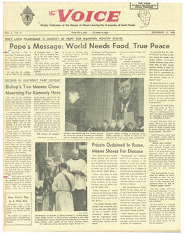Popes Message: World Needs Food, True Peace