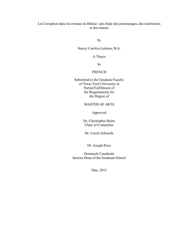 La Corruption Dans Les Romans De Balzac: Une Étude Des Personnages, Des Institutions Et Des Mœurs