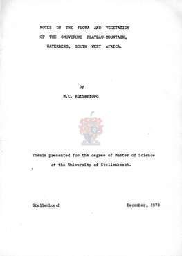 Notes on the Flora and Vegetation of the Omuverume Plateau-Mountain, Waterberg, South West Africa