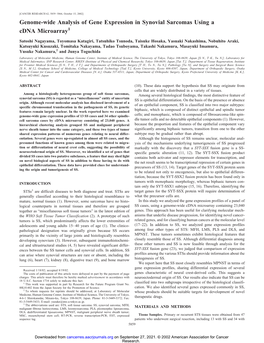 Genome-Wide Analysis of Gene Expression in Synovial Sarcomas Using a Cdna Microarray1