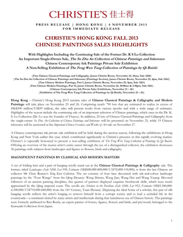 Christie's Hong Kong Fall 2013 Chinese Paintings Sales Highlights