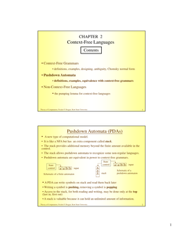 Context-Free Languages Pushdown Automata (Pdas)