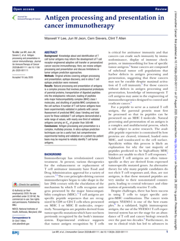 Antigen Processing and Presentation in Cancer Immunotherapy