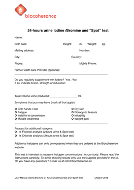 24-Hours Urine Iodine /Bromine and “Spot” Test