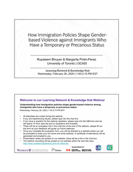 How Immigration Policies Shape Gender‐ Based Violence Against Immigrants Who Have a Temporary Or Precarious Status