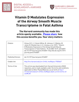 Vitamin D Modulates Expression of the Airway Smooth Muscle Transcriptome in Fatal Asthma