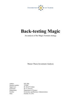 Back-Testing Magic an Analysis of the Magic Formula Strategy