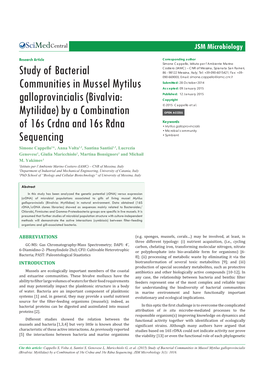 Study of Bacterial Communities in Mussel Mytilus Galloprovincialis (Bivalvia: Mytilidae) by a Combination of 16S Crdna and 16S Rdna Sequencing