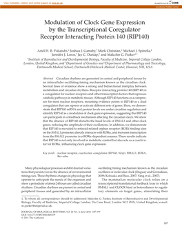 Modulation of Clock Gene Expression by the Transcriptional Coregulator Receptor Interacting Protein 140 (RIP140)