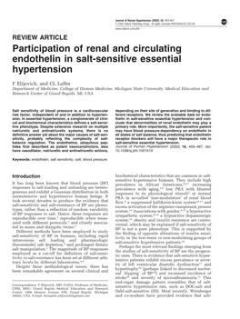 Participation of Renal and Circulating Endothelin in Salt-Sensitive Essential Hypertension