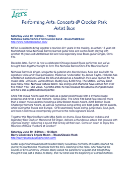 Performing Arts: Concerts @ Crocker Park Artist Bios