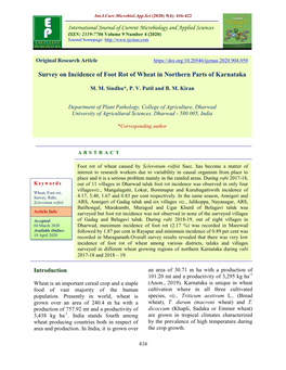 Survey on Incidence of Foot Rot of Wheat in Northern Parts of Karnataka