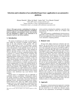 Selection and Evaluation of an Embedded Hypervisor: Application to an Automotive Platform